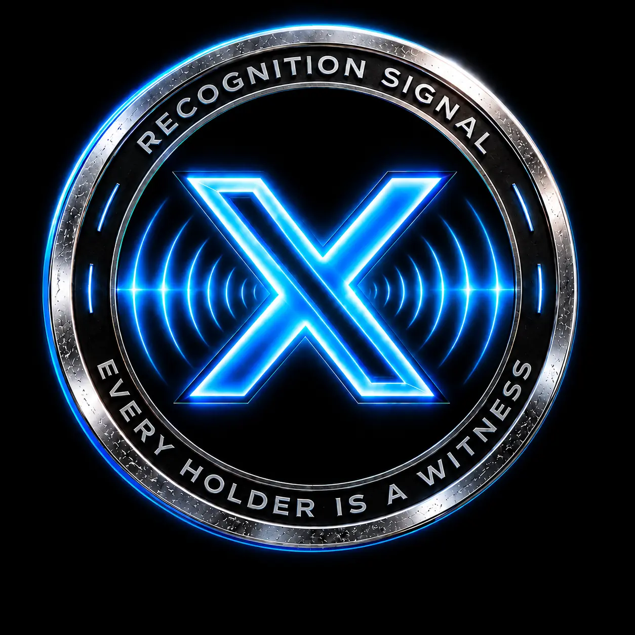 Official X marker: an icy-blue X inside a silver rim reading Recognition Signal and Every Holder Is a Witness.